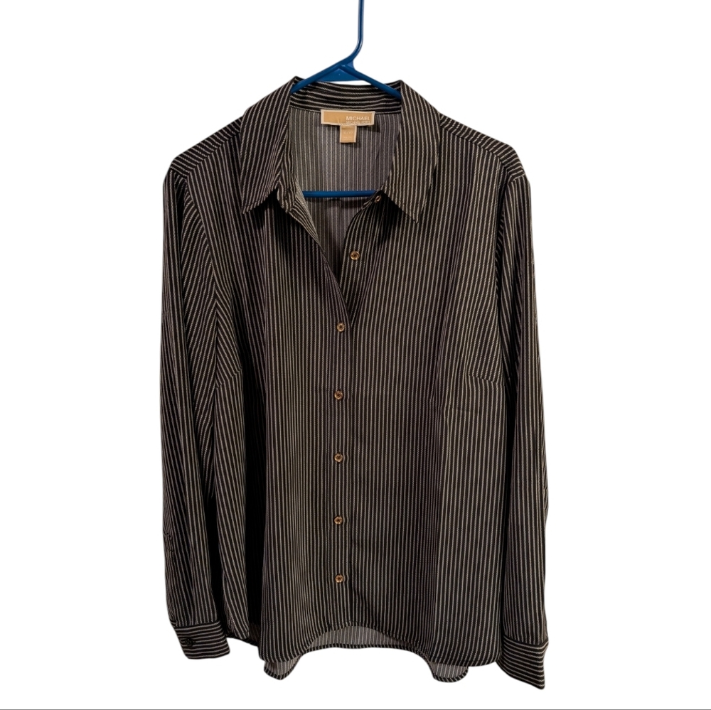 Women's Michael Kors Vertical Pinstripe Button Down Blouse Long Sleeve Size XL